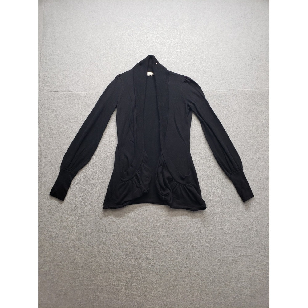 Sparrow Women Sweater XS Black Drape Ruched Open Front Casual Winter Cardigan
